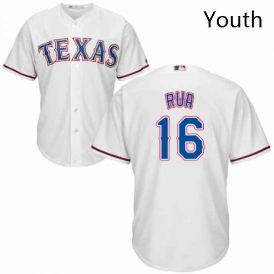 Youth Majestic Texas Rangers 16 Ryan Rua Replica White Home Cool Base MLB Jersey